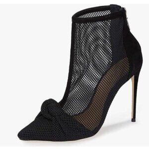 FSJ Black Bow High Heel Ankle Boots Pointed Toe Stilettos Zipper Unique Shoes